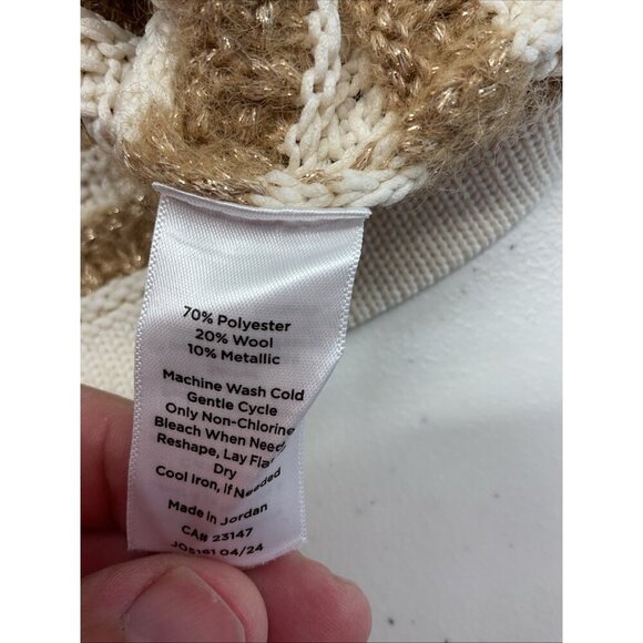 TALBOTS Sweater Blazer Jacket XL‎ Knit striped khaki Ivory Cardigan Old Money - Picture 8 of 12